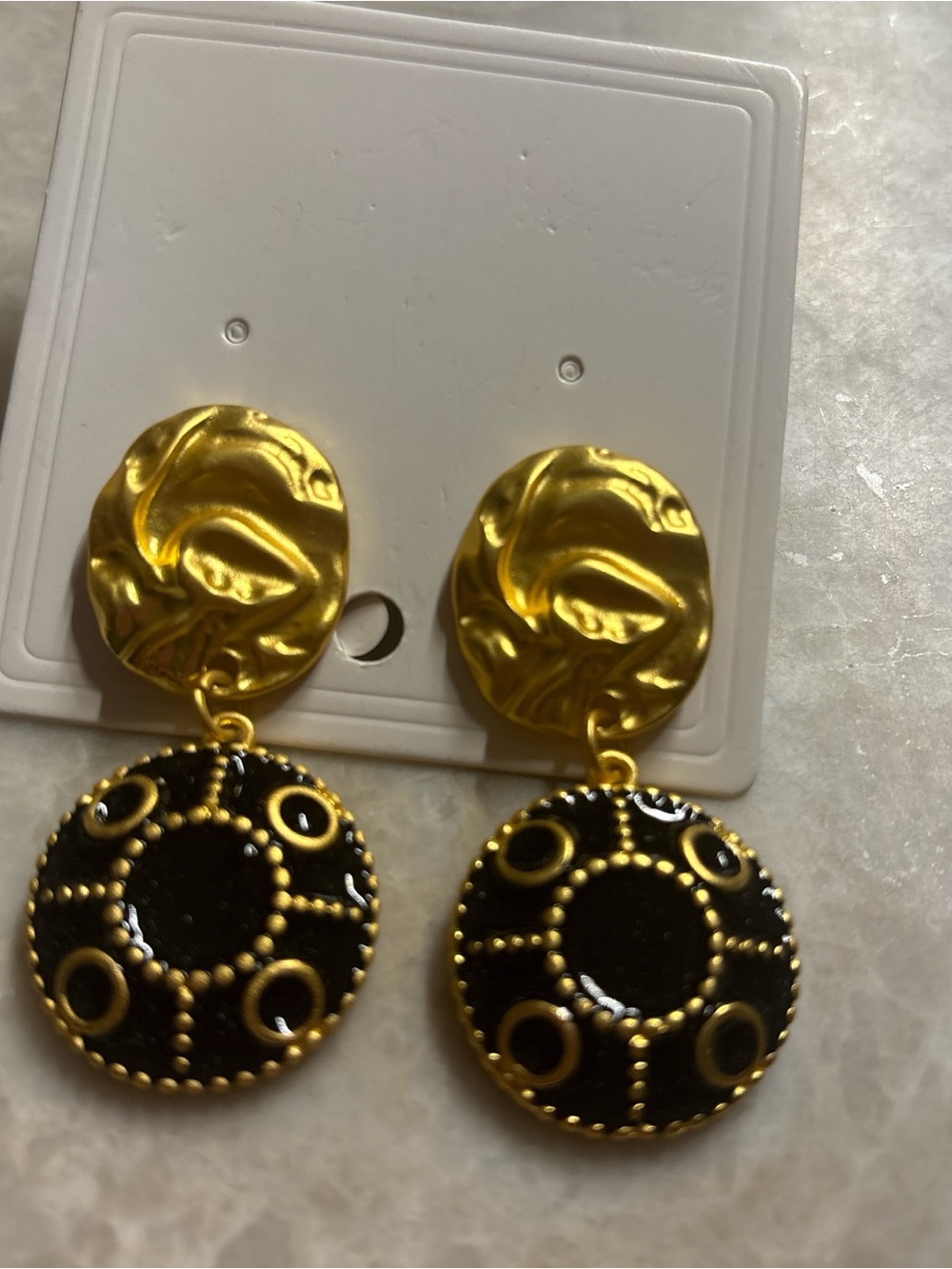 Vintage Gold and Black Textured Drop Earrings